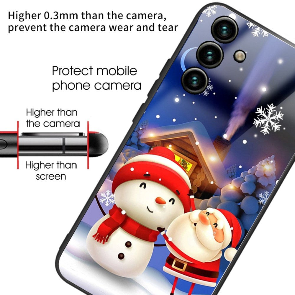 Samsung Galaxy A14 (5G) Christmas Case w. Back Glass - Santa Claus and Snowman