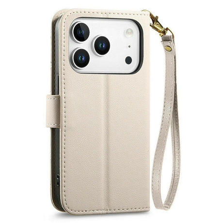 iPhone 18 Pro / 17 Pro EIDERWOOD Faux Leather Flip Case with Texture & Strap - White