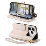 iPhone 18 Pro Max / 17 Pro Max EIDERWOOD Faux Leather Flip Case with Texture & Strap - White