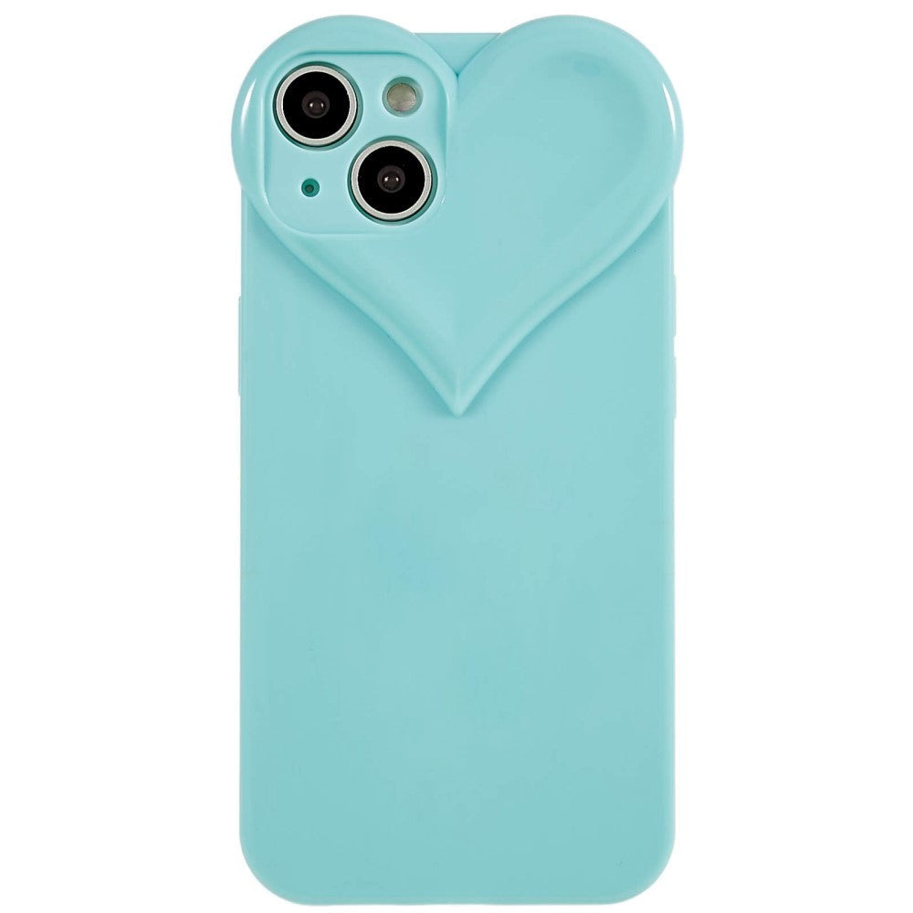 iPhone 14 3D Plastic Case Flexible with Heart - Blue