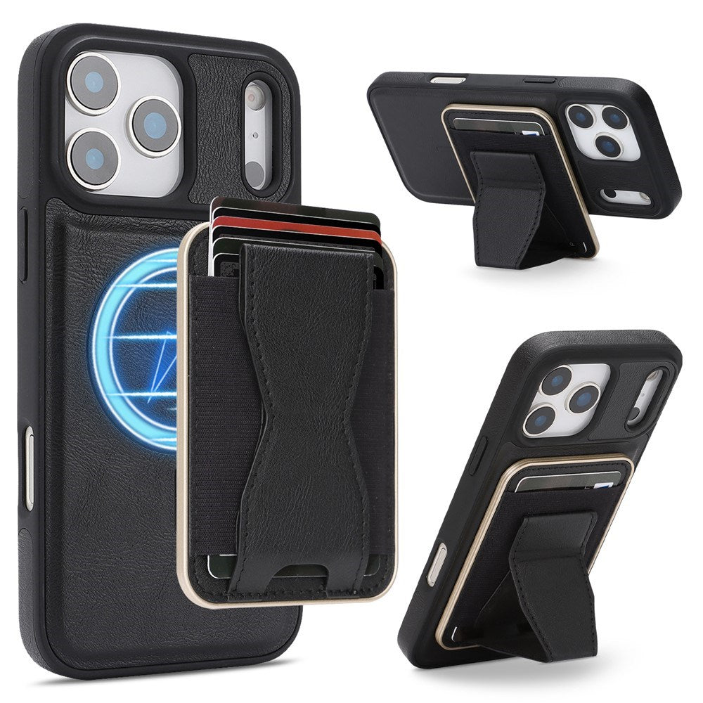 iPhone 17 Pro EIDERWOOD Faux Leather Back Case with Card Holder & Stand Function - MagSafe Compatible - Black