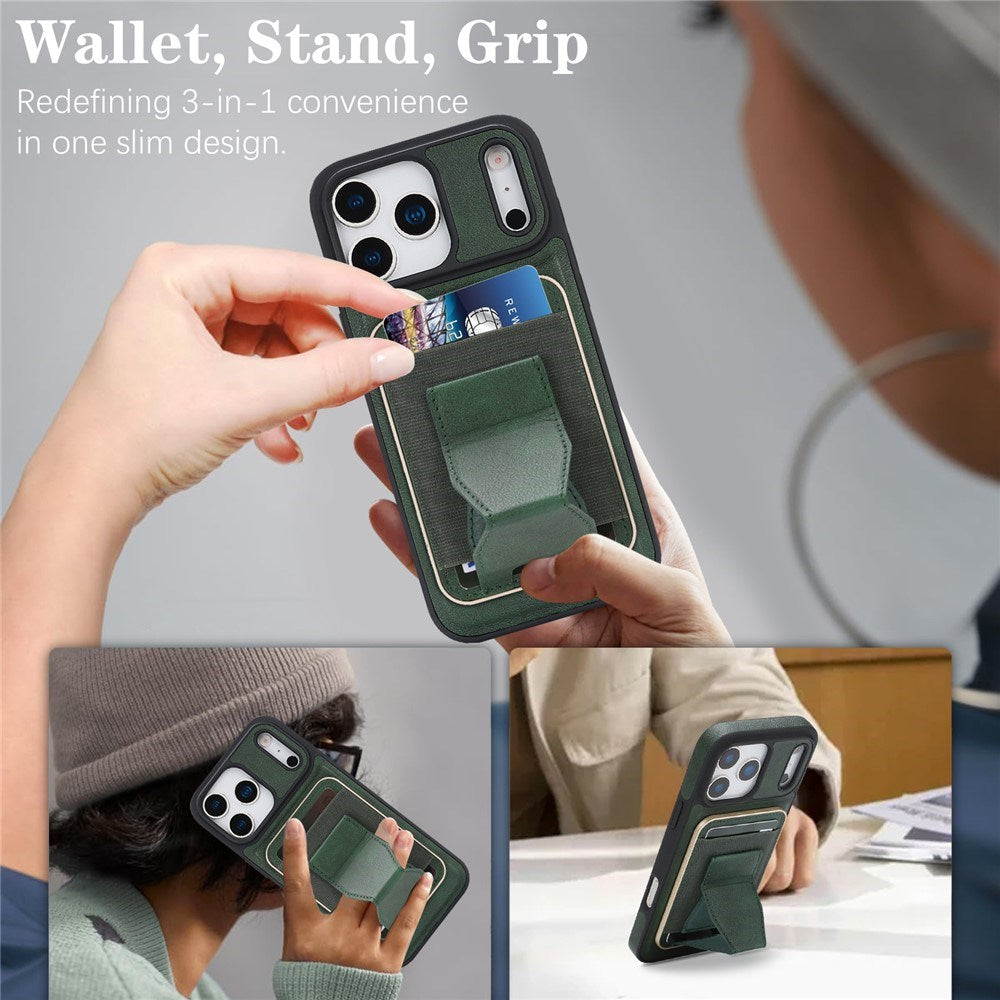 iPhone 17 Pro EIDERWOOD Faux Leather Back Case with Card Holder & Stand Function - MagSafe Compatible - Green