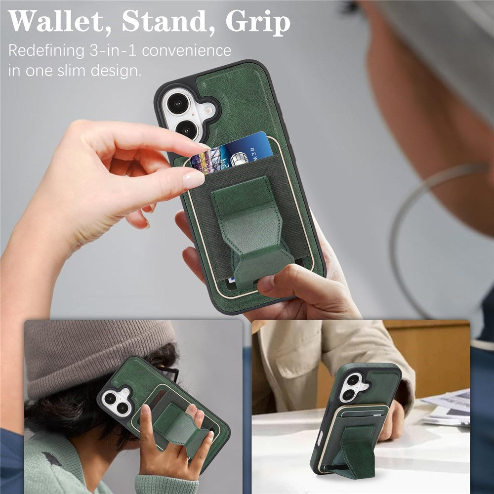 iPhone 17 EIDERWOOD Faux Leather Back Case with Card Holder & Stand Function - MagSafe Compatible - Green