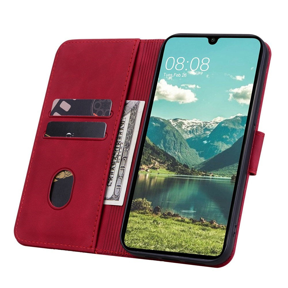 Samsung Galaxy A57 EIDERWOOD Flip Cover with Print - Card Holder and Strap - Red