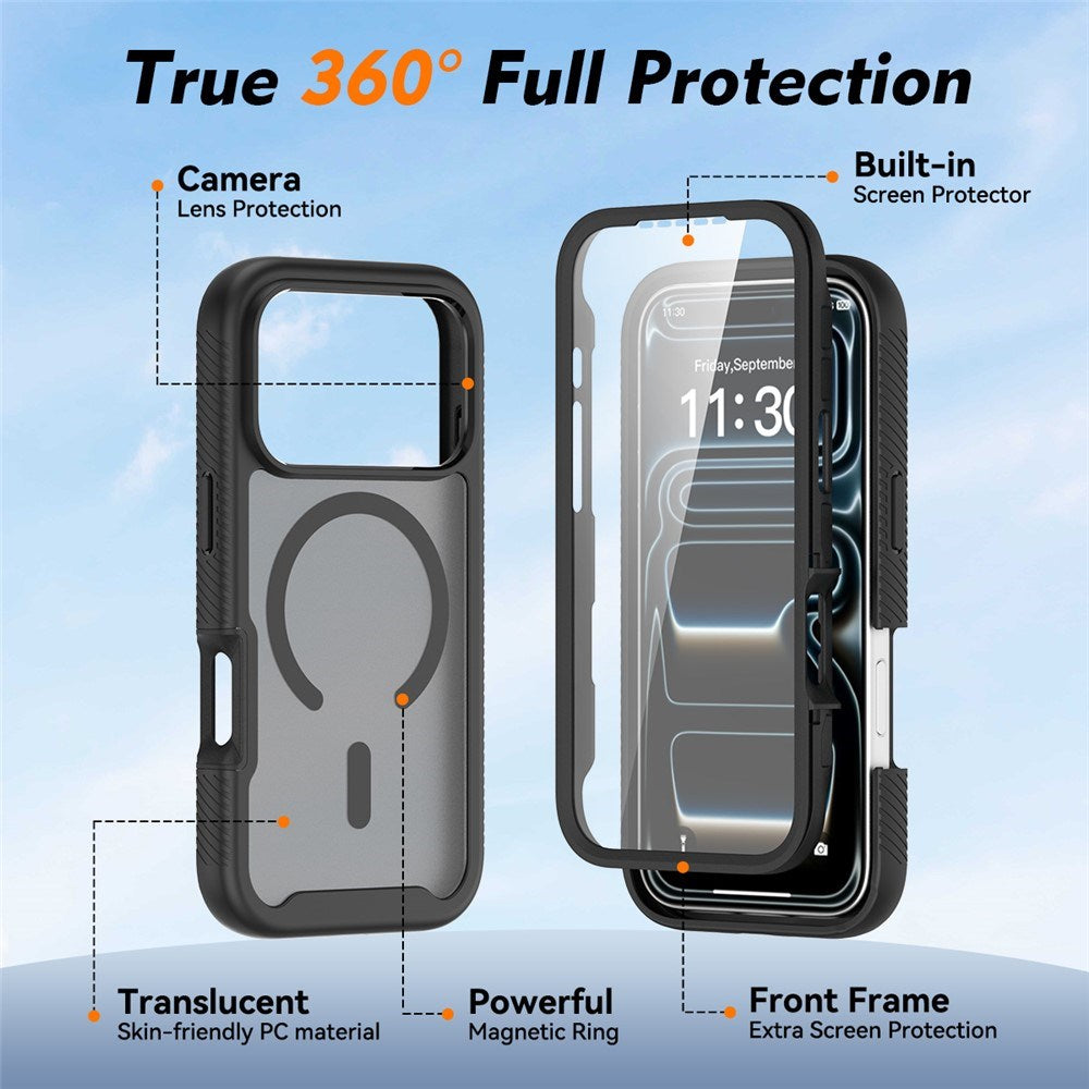 iPhone 18 Pro / 17 Pro EIDERWOOD 2-in-1 Matte Hybrid Plastic Case w. Screen Protector Film - MagSafe Compatible - Black