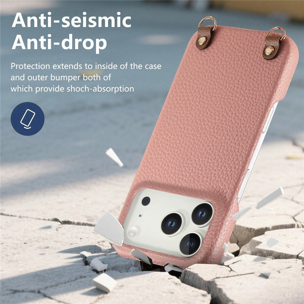 iPhone 17 Pro EIDERWOOD Faux Leather Back Case with Strap - Pink