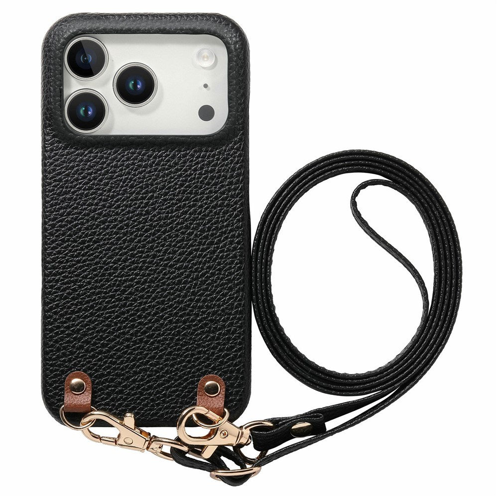 iPhone 17 Pro EIDERWOOD Faux Leather Back Case with Strap - Black