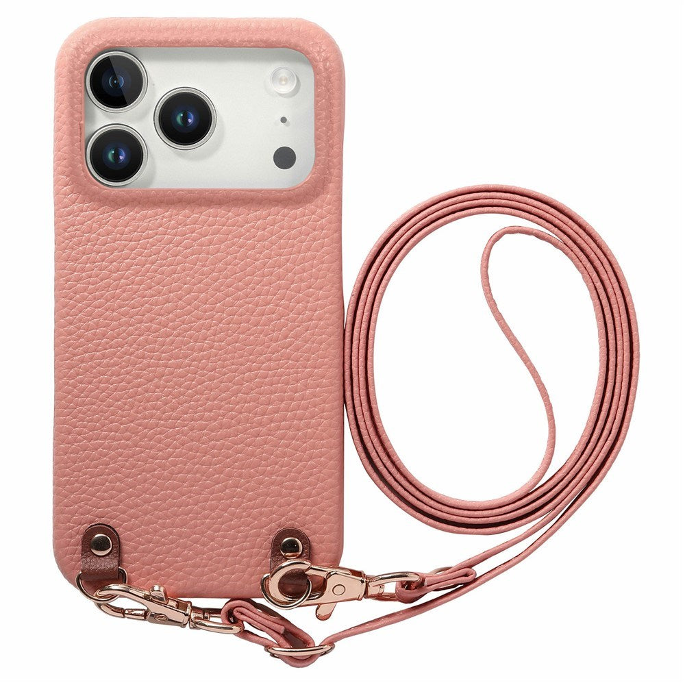 iPhone 17 Pro Max EIDERWOOD Faux Leather Back Case with Strap - Pink