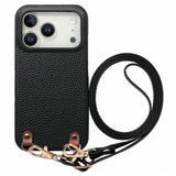 iPhone 17 Pro Max EIDERWOOD Faux Leather Back Case with Strap - Black