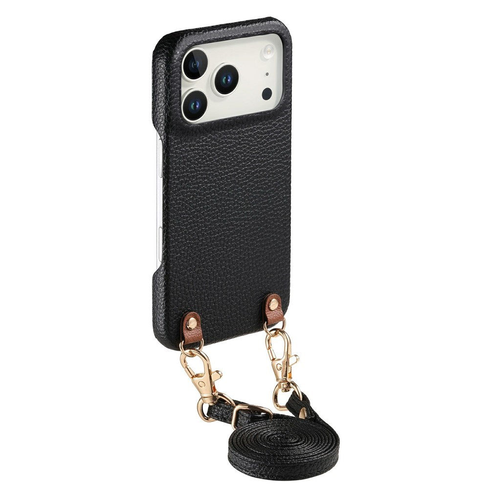 iPhone 17 Pro Max EIDERWOOD Faux Leather Back Case with Strap - Black