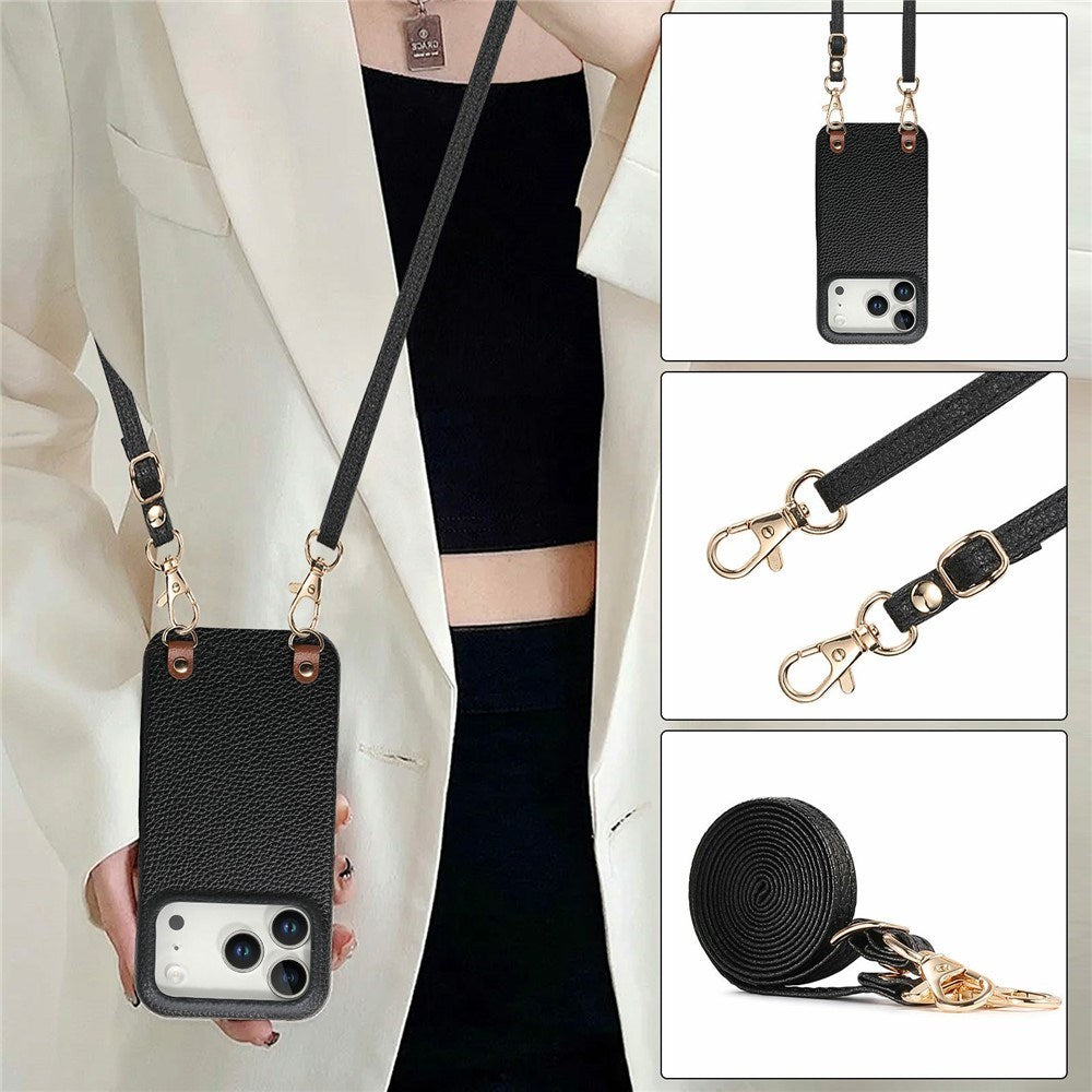 iPhone 17 Pro Max EIDERWOOD Faux Leather Back Case with Strap - Black