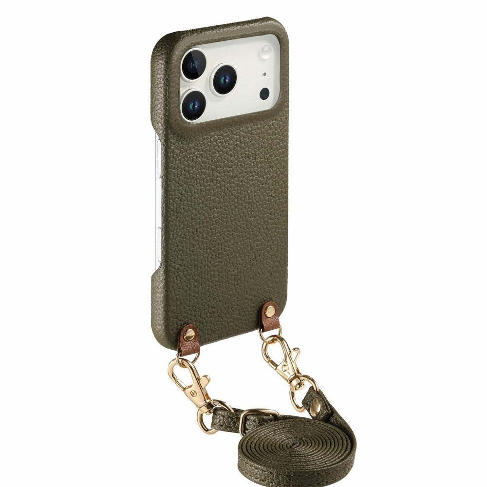 iPhone 17 Pro Max EIDERWOOD Faux Leather Back Case with Strap - Green
