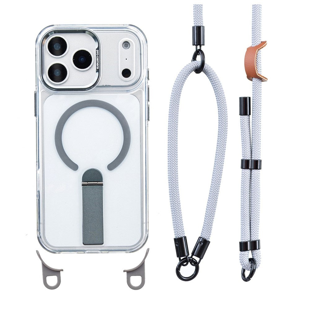 iPhone 17 Pro EIDERWOOD Case with Stand Function & Shoulder / Wrist Strap - MagSafe Compatible - Grey
