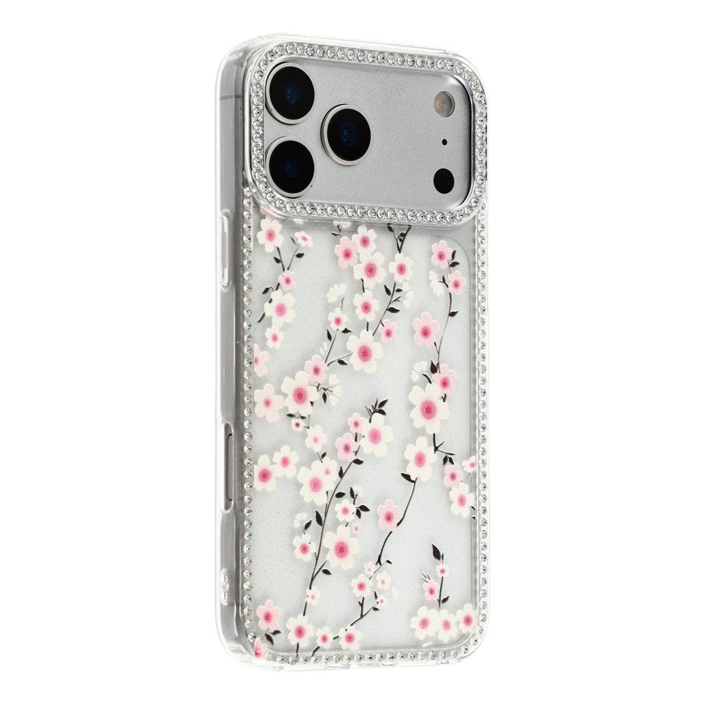 iPhone 17 Pro Max EIDERWOOD Hybrid Case with Rhinestone & Floral Design - Transparent / Cherry Blossoms