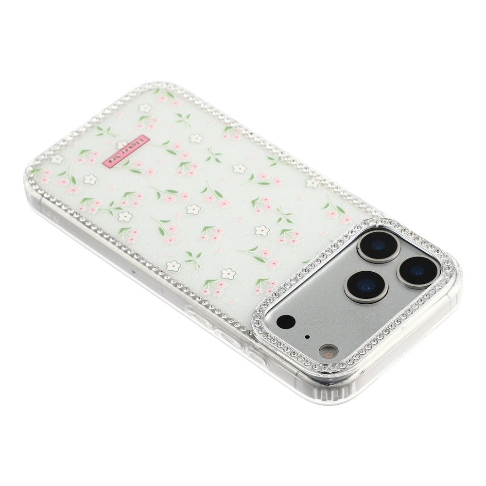 iPhone 17 Pro Max EIDERWOOD Hybrid Case with Rhinestone & Floral Design - White / Spring Flowers