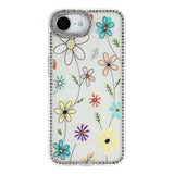 iPhone 17e / 16e EIDERWOOD Hybrid Case with Rhinestone & Floral Design - White / Multicolored Flowers