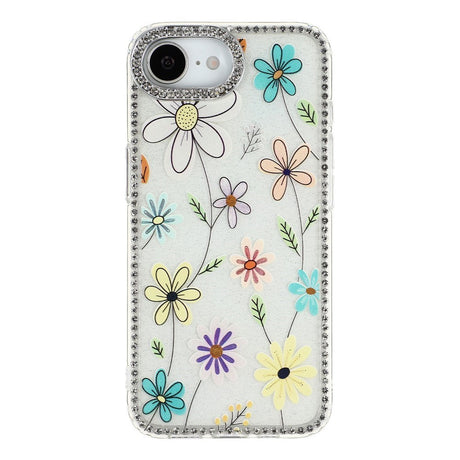 iPhone 17e / 16e EIDERWOOD Hybrid Case with Rhinestone & Floral Design - White / Multicolored Flowers