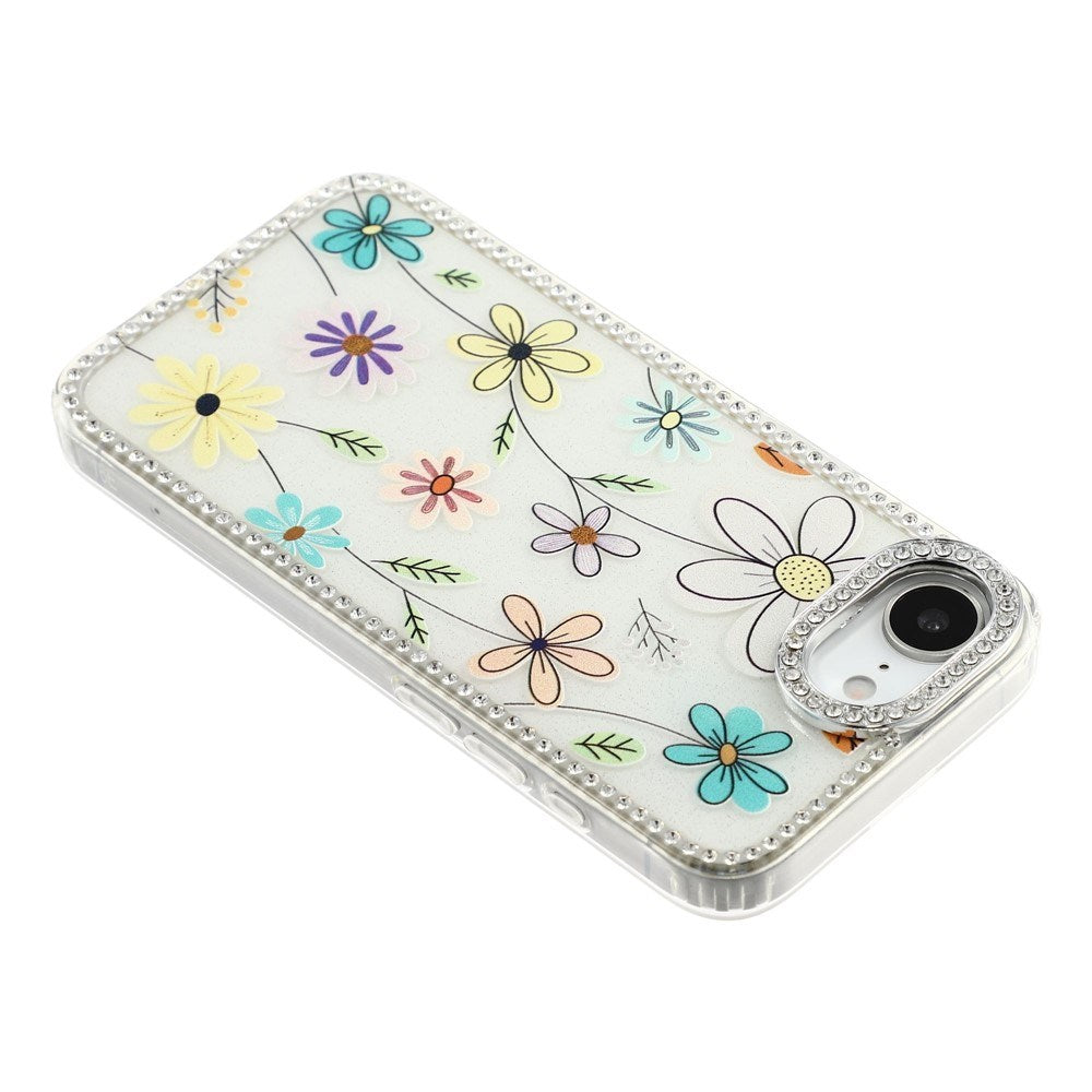 iPhone 17e / 16e EIDERWOOD Hybrid Case with Rhinestone & Floral Design - White / Multicolored Flowers