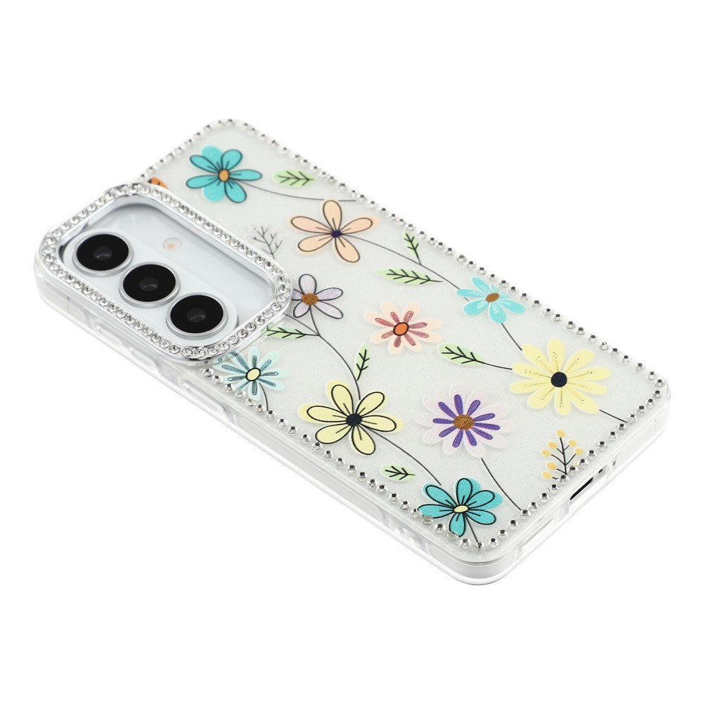 Samsung Galaxy S26 EIDERWOOD Hybrid Case with Rhinestone & Floral Design - White / Multicolor Flowers