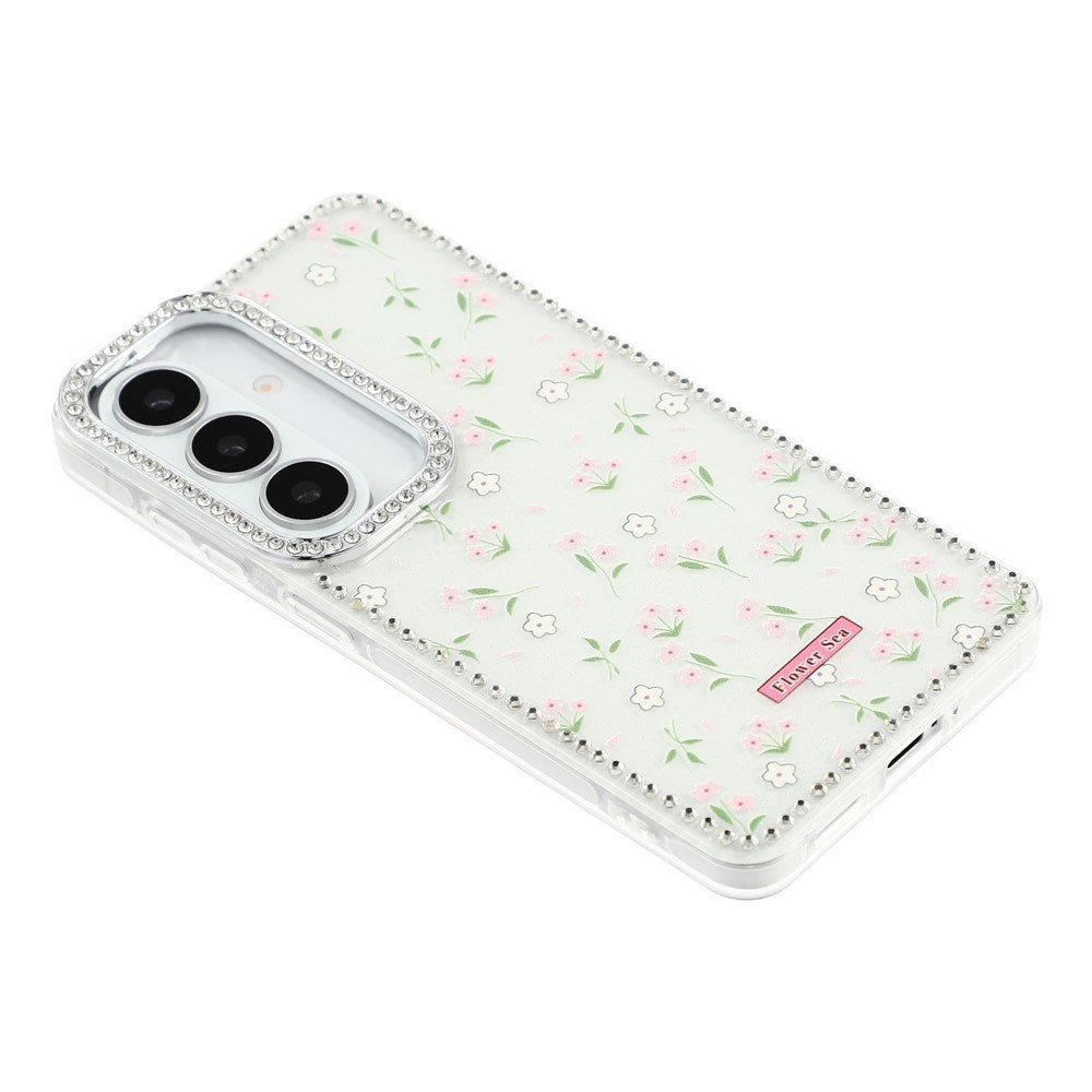 Samsung Galaxy S26 EIDERWOOD Hybrid Case with Rhinestone & Floral Design - White / Spring Flowers