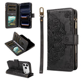 iPhone 17 Pro EIDERWOOD Flip Case with 9 x Card Holder - Zipper Pocket - RFDI Blocking - Strap - Black