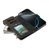 iPhone 17 Pro EIDERWOOD Flip Case with 9 x Card Holder - Zipper Pocket - RFDI Blocking - Strap - Black