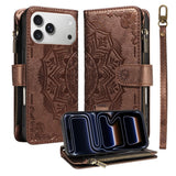 iPhone 17 Pro EIDERWOOD Flip Case with 9 x Card Holder - Zipper Pocket - RFDI Blocking - Strap - Brown