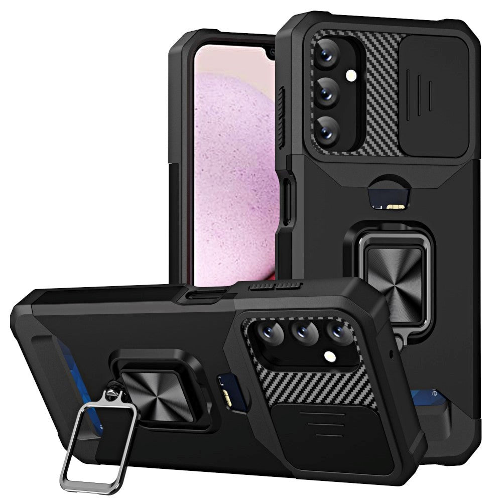 Samsung Galaxy A14 (5G) Tough Case w. Magnetic Kickstand, Card Holder & Cam Slider - Black