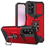 Samsung Galaxy A14 (5G) Tough Case w. Magnetic Kickstand, Card Holder & Cam Slider - Black / Red