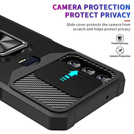 Samsung Galaxy A14 (5G) Tough Case w. Magnetic Kickstand, Card Holder & Cam Slider - Black / Purple