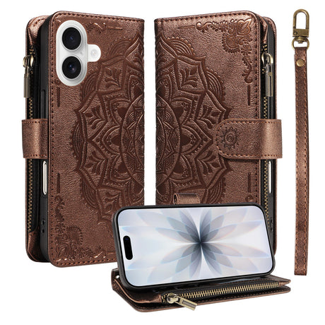 iPhone 17 EIDERWOOD Flip Case with 9 x Card Holder - Zipper Pocket - RFDI Blocking - Strap - Brown