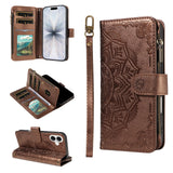 iPhone 17 EIDERWOOD Flip Case with 9 x Card Holder - Zipper Pocket - RFDI Blocking - Strap - Brown