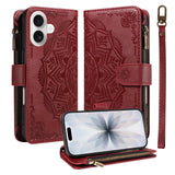 iPhone 17 EIDERWOOD Flip Case with 9 x Card Holder - Zipper Pocket - RFDI Blocking - Strap - Red
