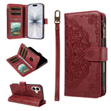 iPhone 17 EIDERWOOD Flip Case with 9 x Card Holder - Zipper Pocket - RFDI Blocking - Strap - Red