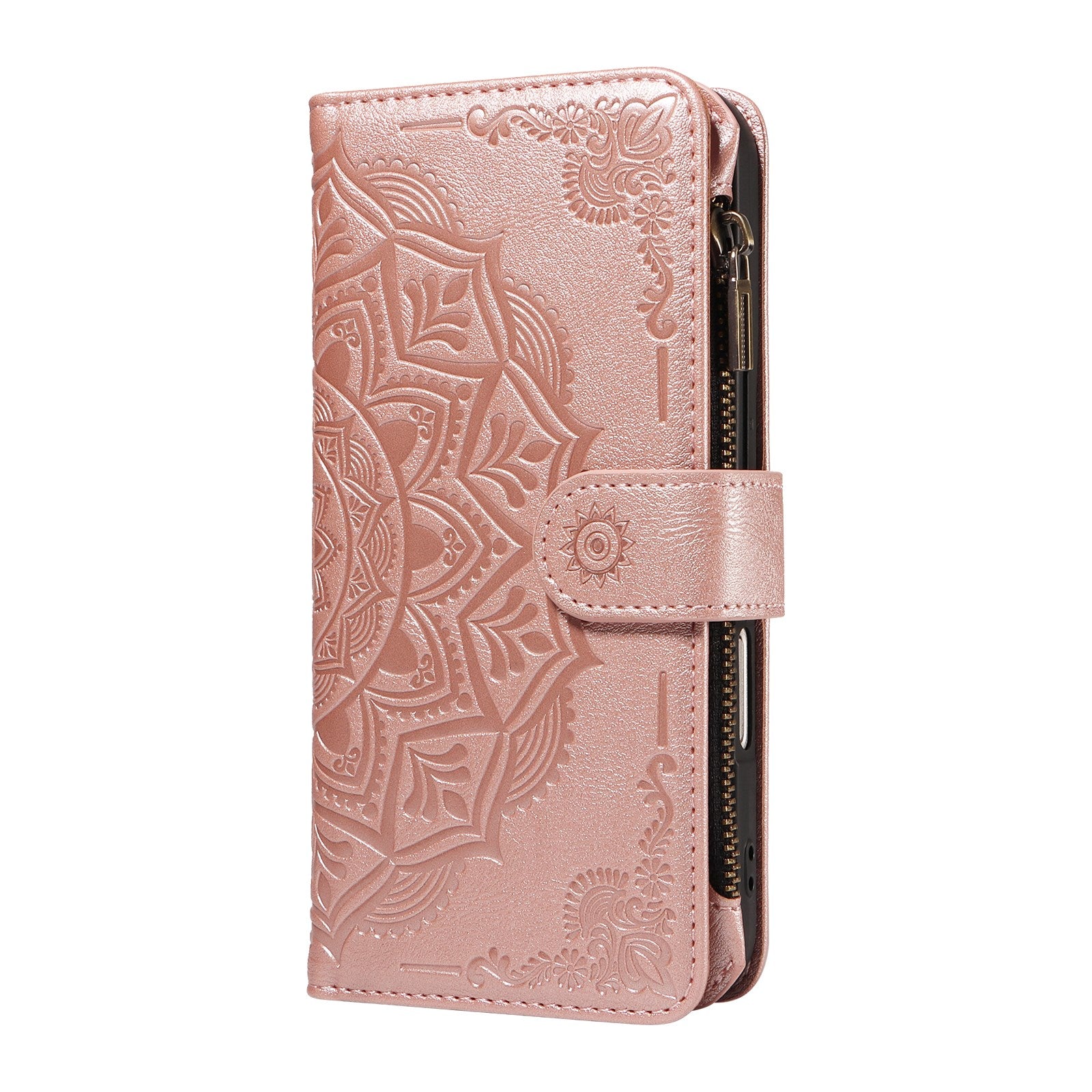 iPhone 17e / 16e EIDERWOOD Flip Case with 9 x Card Holder - Zipper Pocket - RFDI Blocking - Strap - Rose Gold