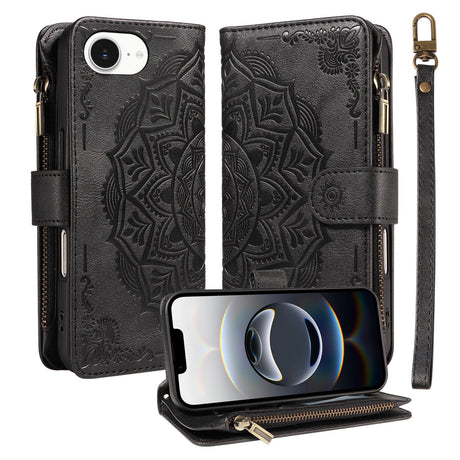 iPhone 17e / 16e EIDERWOOD Flip Case with 9 x Card Holder - Zipper Pocket - RFDI Blocking - Strap - Black