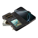 iPhone 17e / 16e EIDERWOOD Flip Case with 9 x Card Holder - Zipper Pocket - RFDI Blocking - Strap - Black