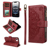 iPhone 17e / 16e EIDERWOOD Flip Case with 9 x Card Holder - Zipper Pocket - RFDI Blocking - Strap - Red