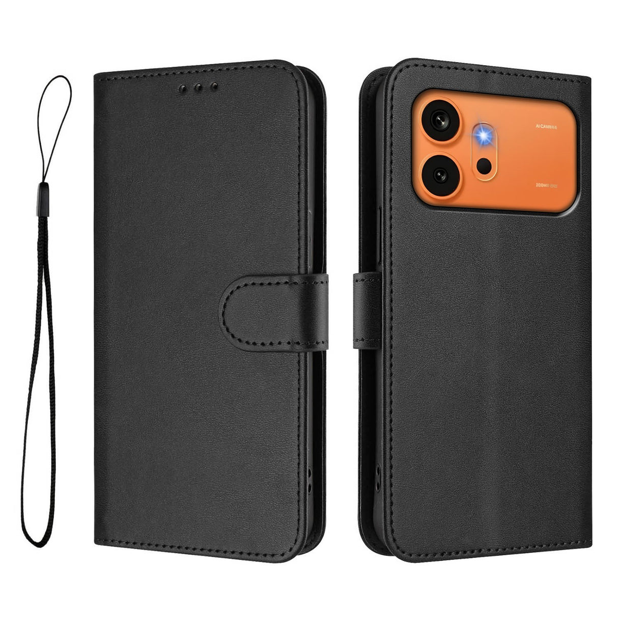 Honor 600 / 600 Pro EIDERWOOD Faux Leather Flip Case with Strap - Black