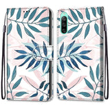 Sony Xperia 10 IV Leather Wallet Case w. Strap - Blue and Pink Leaves