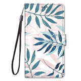 Sony Xperia 10 IV Leather Wallet Case w. Strap - Blue and Pink Leaves