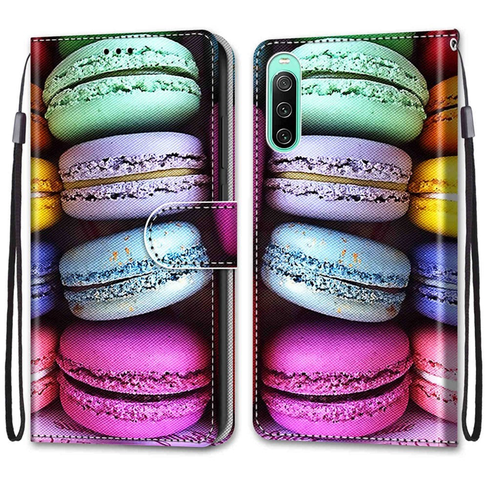 Sony Xperia 10 IV Leather Wallet Case w. Strap - Macaroons