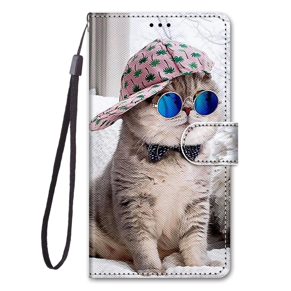 Sony Xperia 10 IV Leather Wallet Case w. Strap - Cat with Sunglasses