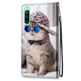 Sony Xperia 10 IV Leather Wallet Case w. Strap - Cat with Sunglasses