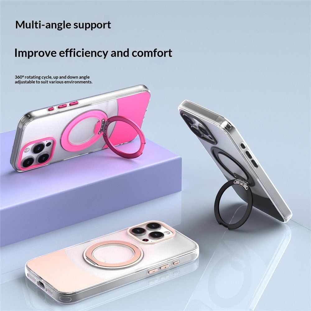 iPhone 15 EIDERWOOD Hybrid Case with Stand Function - MagSafe Compatible - Transparent / Hot Pink