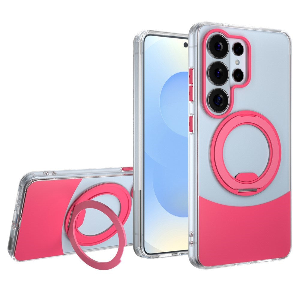 Samsung Galaxy S26 EIDERWOOD Hybrid Case with Stand Function - MagSafe Compatible - Transparent / Hot Pink