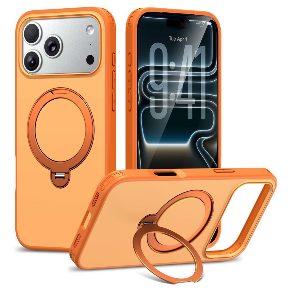 iPhone 18 Pro / 17 Pro EIDERWOOD Hybrid Plastic Case w. Rotating Kickstand - MagSafe Compatible - Orange