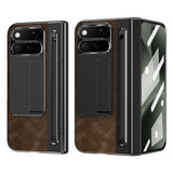 Google Pixel 11 Pro Fold EIDERWOOD Faux Leather Case with Tempered Glass - Dark Brown / Black