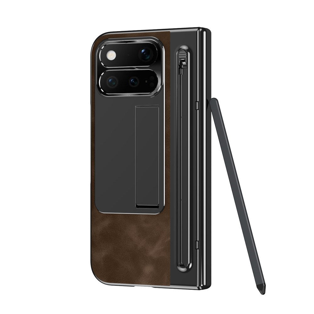 Google Pixel 11 Pro Fold EIDERWOOD Faux Leather Case with Tempered Glass - Dark Brown / Black