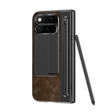 Google Pixel 11 Pro Fold EIDERWOOD Faux Leather Case with Tempered Glass - Dark Brown / Black